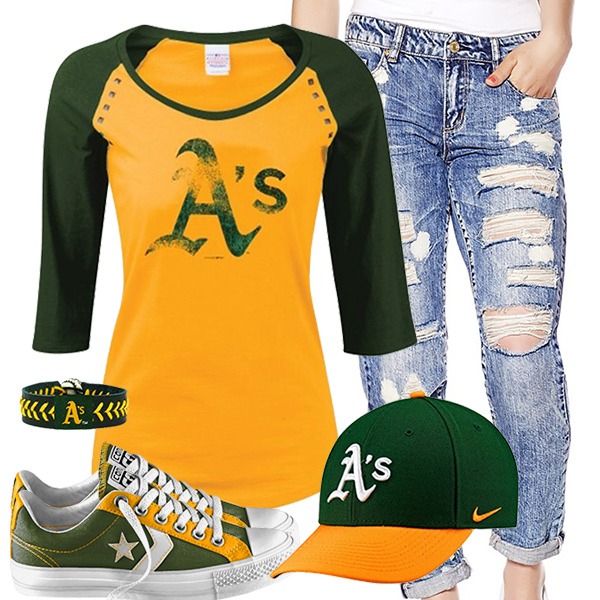 Oakland Athletics Cute Boyfriend Jeans Outfit