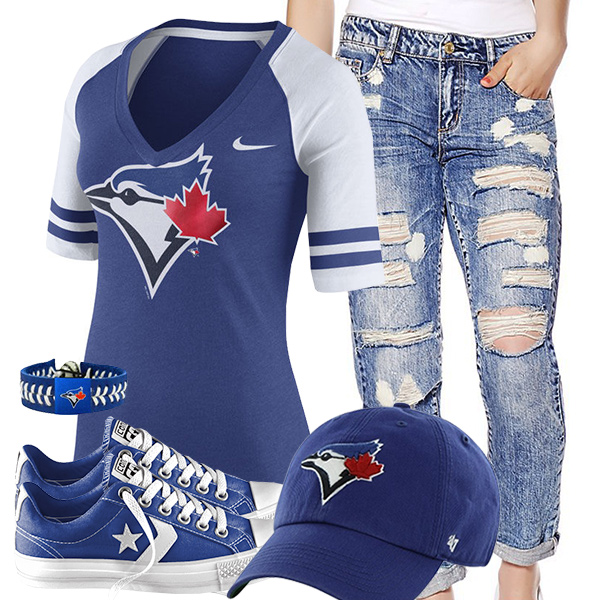 Toronto Blue Jays Cute Boyfriend Jeans Outfit