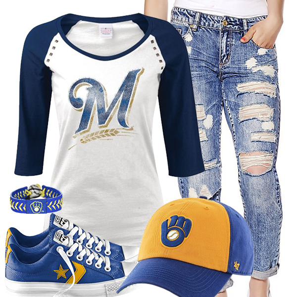 Milwaukee Brewers Cute Boyfriend Jeans Outfit