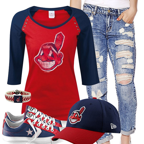 Cleveland Indians Cute Boyfriend Jeans Outfit