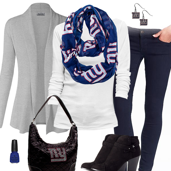 New York Giants Inspired Cardigan & Scarf Outfit