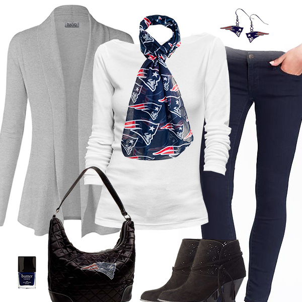 New England Patriots Inspired Cardigan & Scarf Outfit