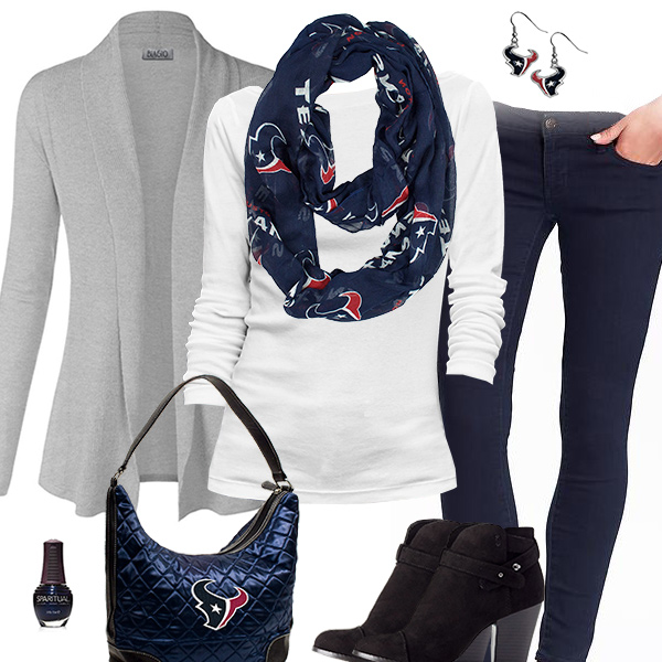 Houston Texans Inspired Cardigan & Scarf Outfit