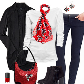 Atlanta Falcons Inspired Cardigan & Scarf Outfit