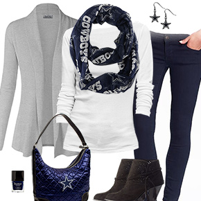 Dallas Cowboys Inspired Cardigan & Scarf Outfit
