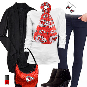 Kansas City Chiefs Inspired Cardigan & Scarf Outfit