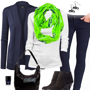 Seattle Seahawks Inspired Cardigan & Scarf Outfit