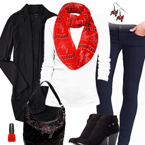 Tampa Bay Buccaneers Inspired Cardigan & Scarf Outfit