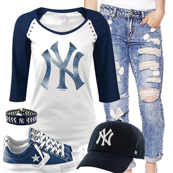 New York Yankees Cute Boyfriend Jeans Outfit