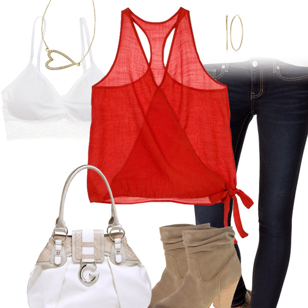 Cute Red Tank Top & Jeggings Outfit