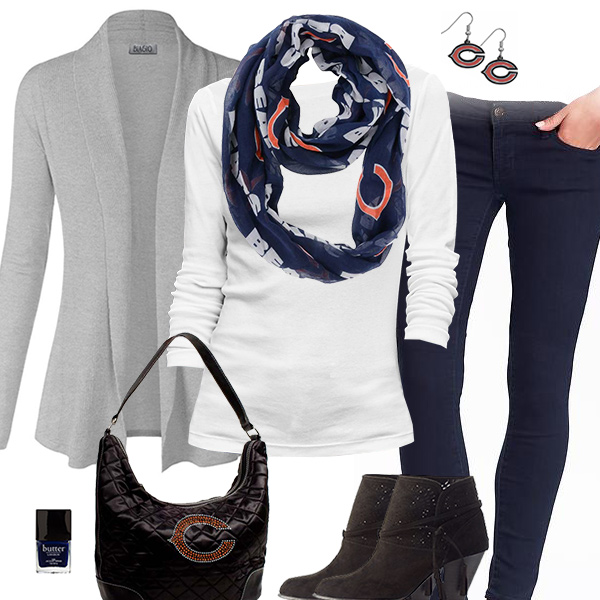 Chicago Bears Inspired Cardigan & Scarf Outfit