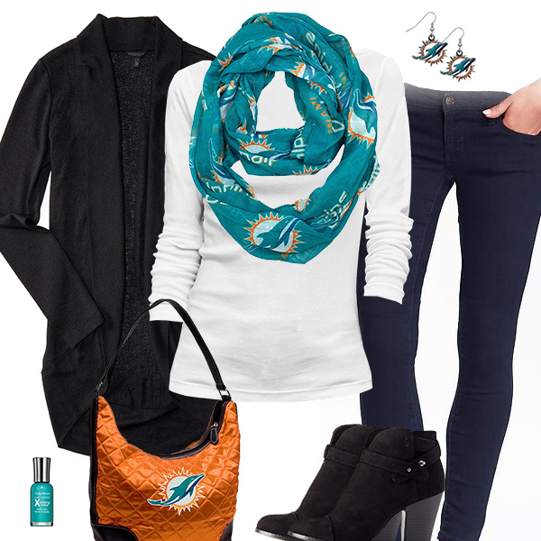 Miami Dolphins Inspired Cardigan & Scarf Outfit
