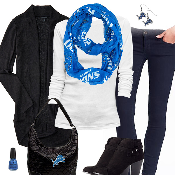 Detroit Lions Inspired Cardigan & Scarf Outfit