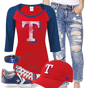 Texas Rangers Cute Boyfriend Jeans Outfit