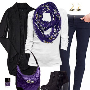 Baltimore Ravens Inspired Cardigan & Scarf Outfit