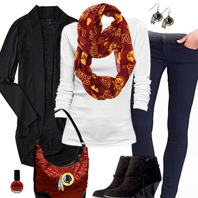 Washington Redskins Inspired Cardigan & Scarf Outfit
