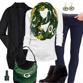 Green Bay Packers Inspired Cardigan & Scarf Outfit