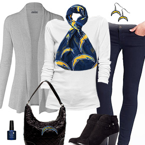 San Diego Chargers Inspired Cardigan & Scarf Outfit