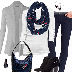 Houston Texans Inspired Cardigan & Scarf Outfit